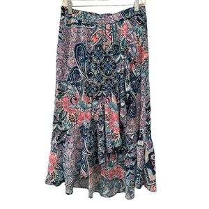 Soft Surroundings Boho Floral Paisley Ruffled Skirt Stretch Waist Spring Sz Sm P